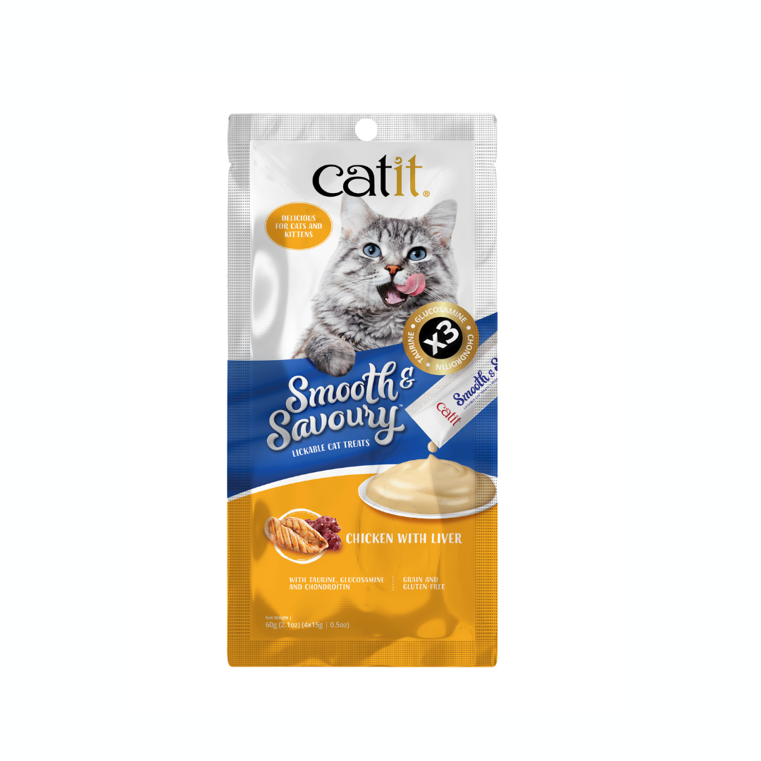 Catit Feline; Smooth & Savoury Chicken with Liver; 貓用肉泥小食雞肉+肝口味 15g x4條