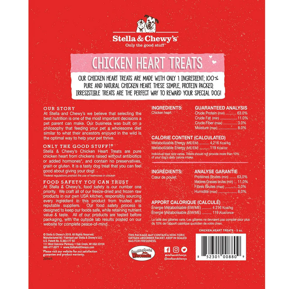 Stella & Chewy's Canine; Chicken Heart Treats; Freeze-dried chicken heart dog treats