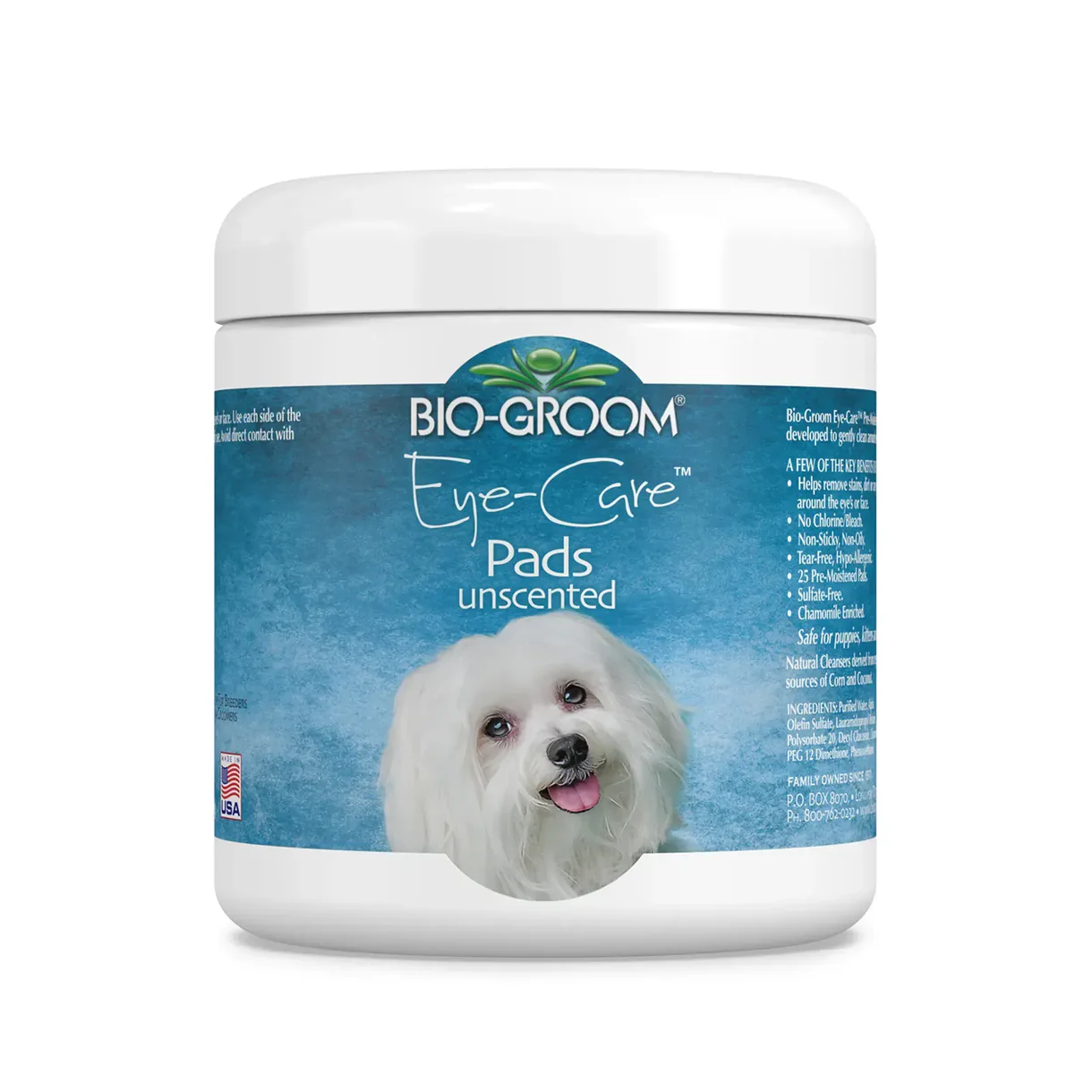 OTC Bio-Groom Canine & Feline; Eye-Care Unscented Pads; Unscented Eye Cleansing Wipes for Cats and Dogs