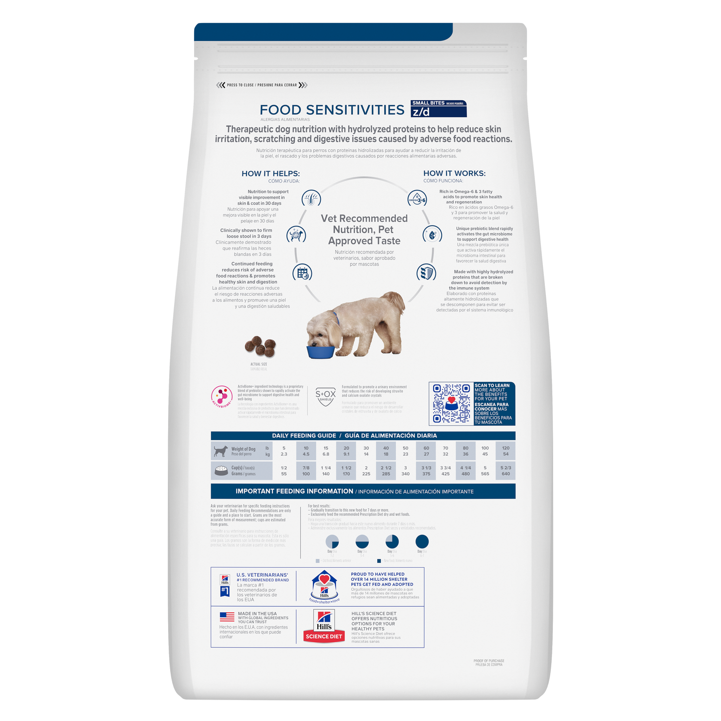 Hill's Canine; Z/D Skin/Food Sensitivities (Small Bites); 希爾思™處方食品 犬用皮膚 / 食物敏感低過敏原小顆粒配方