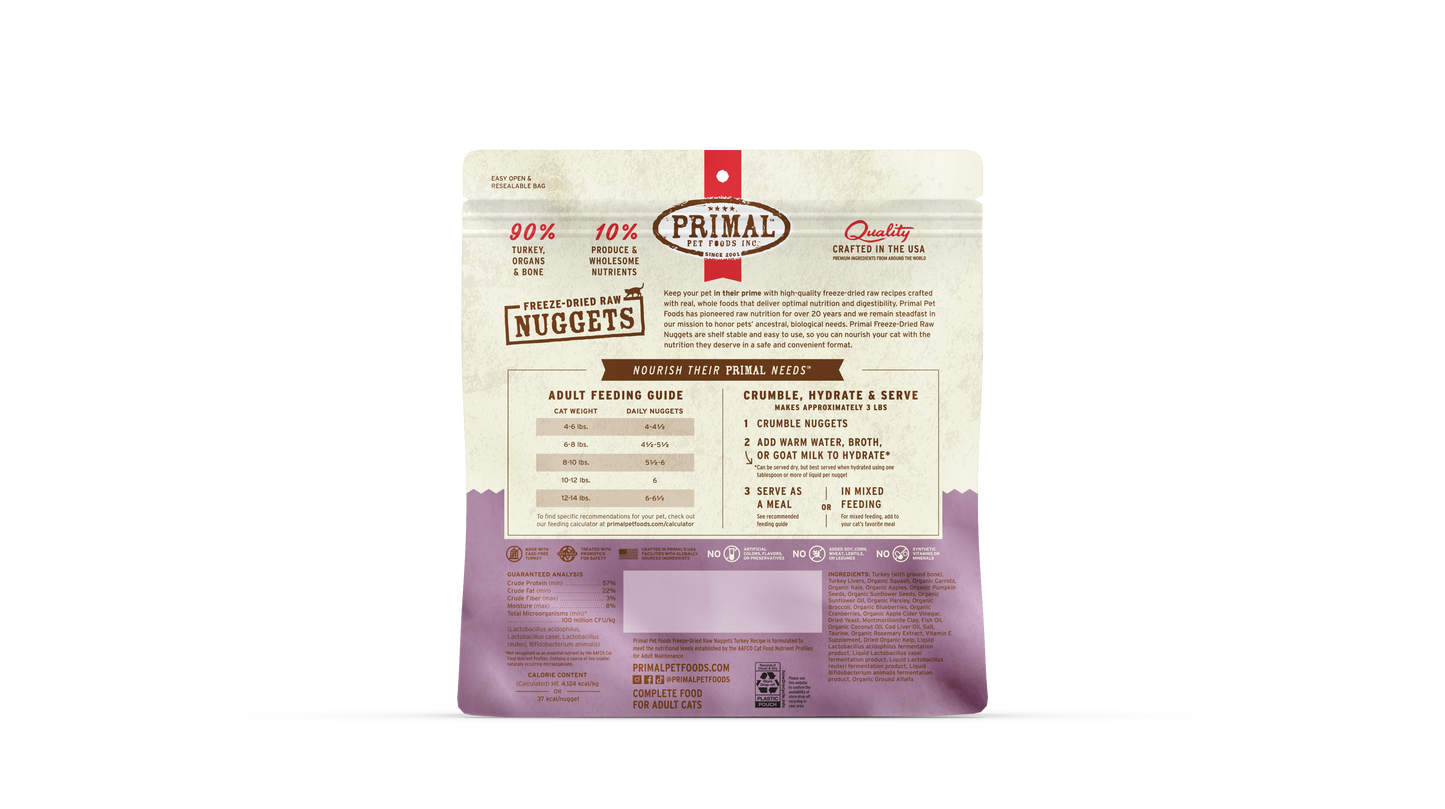 Primal Feline; Freeze Dried Nuggets Turkey Formula;