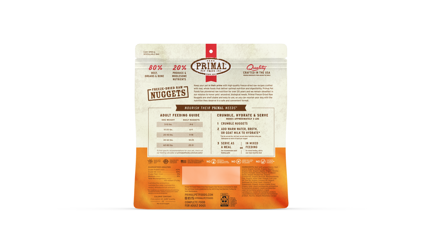 Primal Canine; Freeze Dried Nuggets Beef Formula; 凍乾狗糧牛肉配方