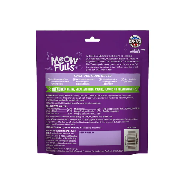 Stella & Chewy's Feline; Turkey & Duck Meowfulls; 凍乾貓小食火雞及鴨配方