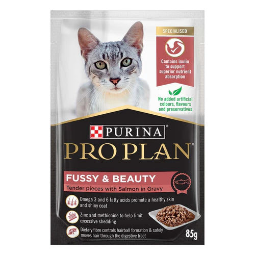 Purina Pro Plan Feline; Adult Fussy & Beauty Salmon Gravy Pouch; 成貓美毛亮麗配方濕糧 (醬汁三文魚)