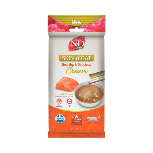 Farmina N&D Feline; Quinoa Skin & Coat Salmon Creamy Treats; 貓用藜麥皮毛保健三文魚肉泥小食 15g x 4條