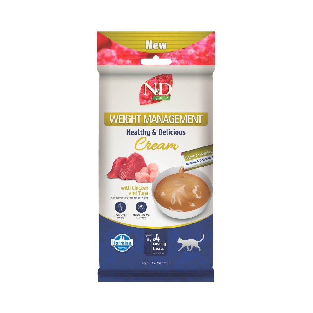 Farmina N&D Feline; Quinoa Weight Management Chicken & Tuna Creamy Treats; 貓用藜麥體重控制雞肉吞拿魚肉泥小食 15g x 4條