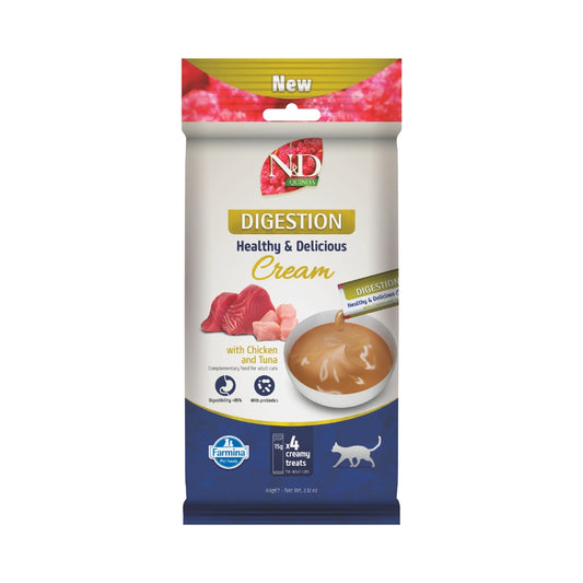 Farmina N&D Feline; Quinoa Digestion Chicken & Tuna Creamy Treats; 貓用藜麥腸胃保健雞肉吞拿魚肉泥小食 15g x 4條