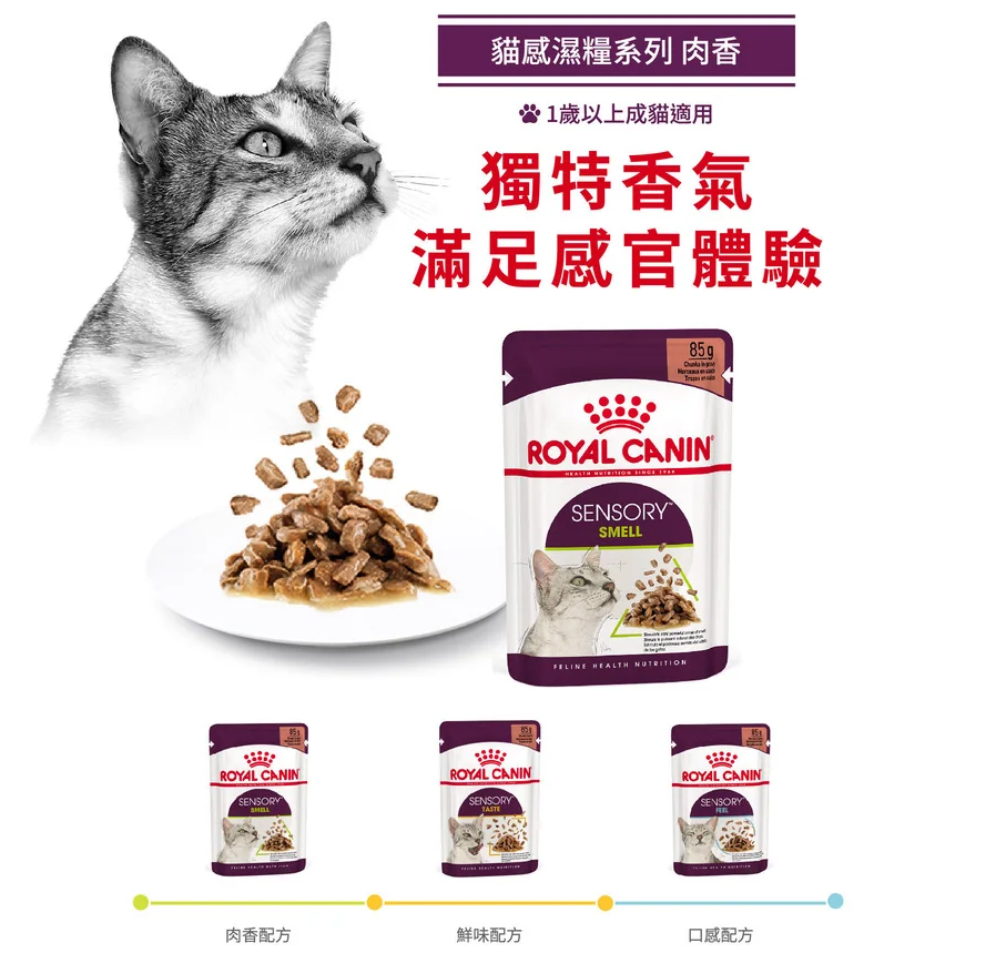 FOTC Royal Canin Feline; Sensory Smell Gravy Pouch; 貓感系列成貓肉香營養袋裝濕糧(肉汁) 12包