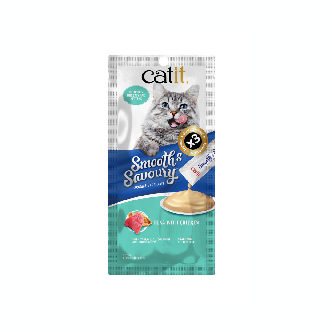 Catit Feline; Smooth & Savoury Tuna with Chicken; 貓用肉泥小食吞拿魚雞肉口味 15g x4條