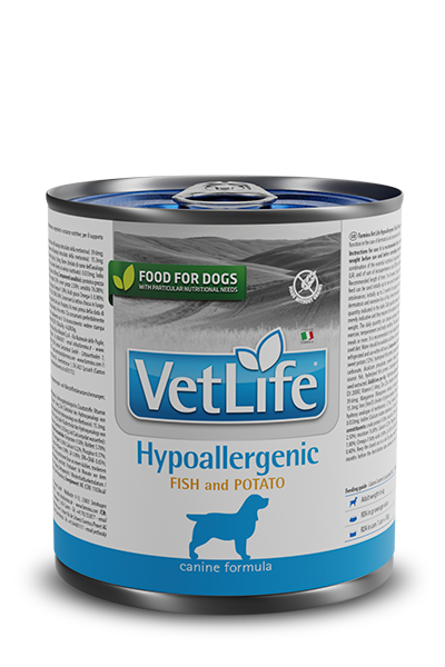 Vet Life Canine; Hypoallergenic Fish & Potato Canned; 犬用低敏配方罐頭（魚肉及番薯）