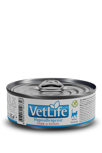 Vet Life Feline; Hypoallergenic Pork & Potato Canned;貓用皮膚保健低敏配方罐頭（豬肉及番薯）