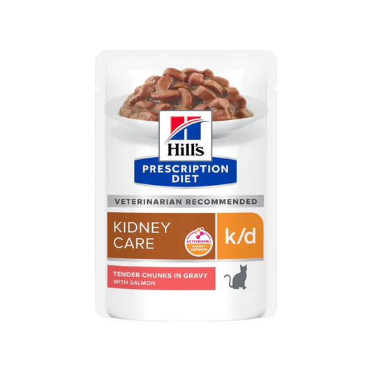 Hill's Feline; K/D Kidney Care Pouch With Salmon; 希爾思™處方食品 貓用腎臟護理濕糧（三文魚味）12包