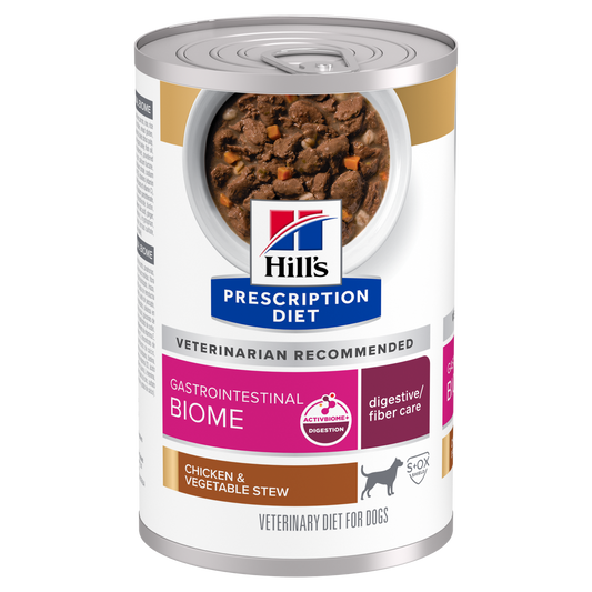 Hill's Canine; Gastrointestinal Biome Chicken & Vegetable Stew Canned; 希爾思™處方食品 犬用GI Biome健康腸菌叢處方罐頭（雞肉燉蔬菜味）12罐