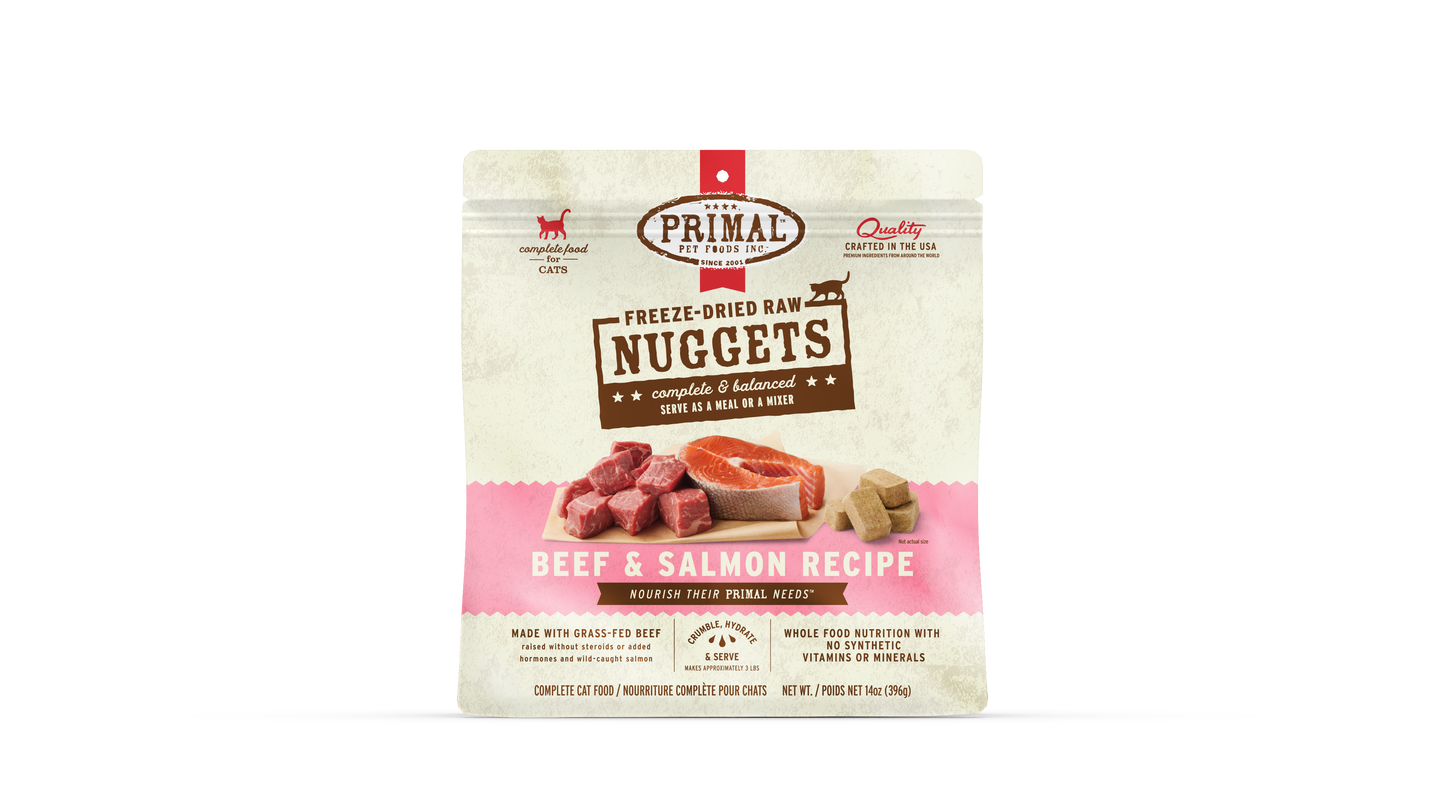 Primal Feline; Freeze Dried Nuggets Beef & Salmon Formula; 凍乾貓糧牛肉三文魚配方