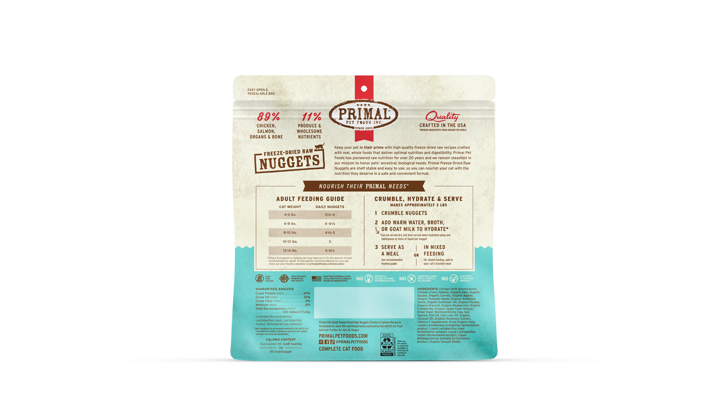 Primal Feline; Freeze Dried Nuggets Chicken & Salmon Formula; 凍乾貓糧雞肉三文魚配方