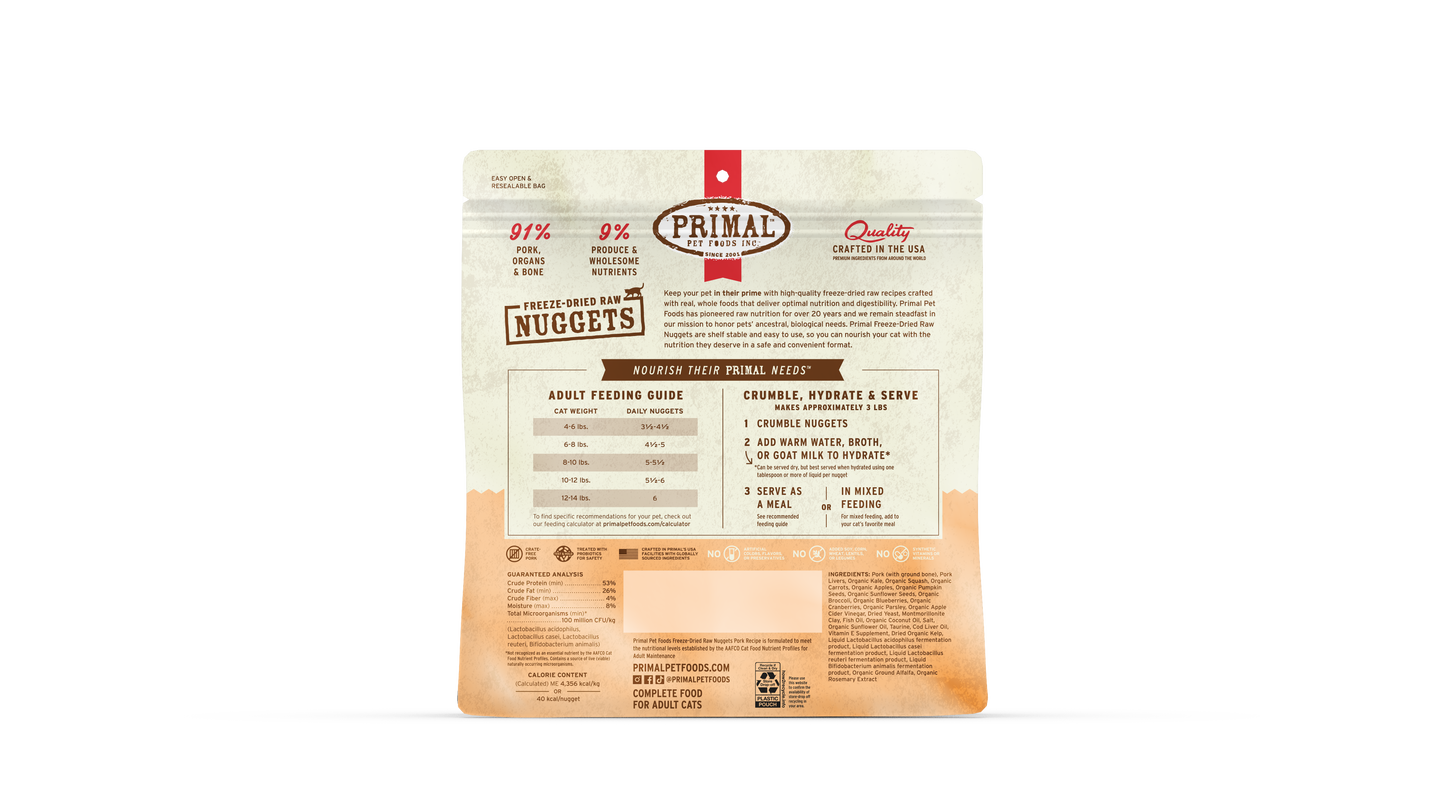 Primal Feline; Freeze Dried Nuggets Pork Formula;