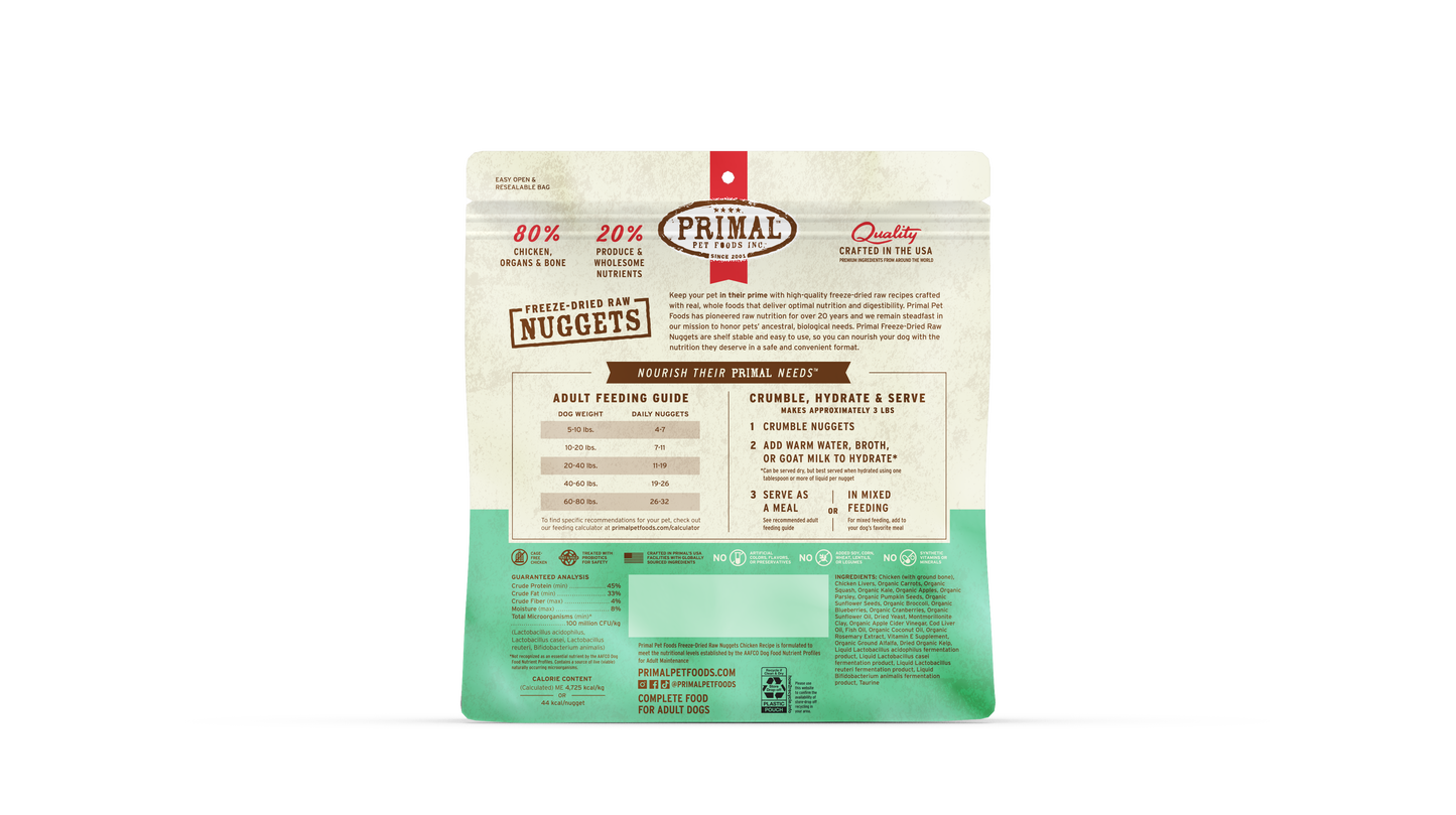 Primal Canine; Freeze Dried Nuggets Chicken Formula; 凍乾狗糧雞肉配方