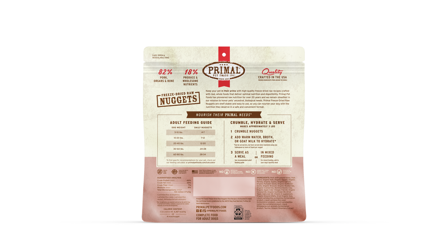 Primal Canine; Freeze Dried Nuggets Pork Formula; 凍乾狗糧豚肉配方