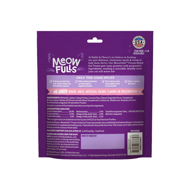 Stella & Chewy's Feline; Whitefish & Salmon Meowfulls; 凍乾貓小食白魚及三文魚配方