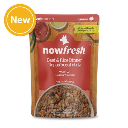 now FRESH Canine; Beef & Rice Dinner Pouch; 全年齡犬牛肉及糙米濕包
