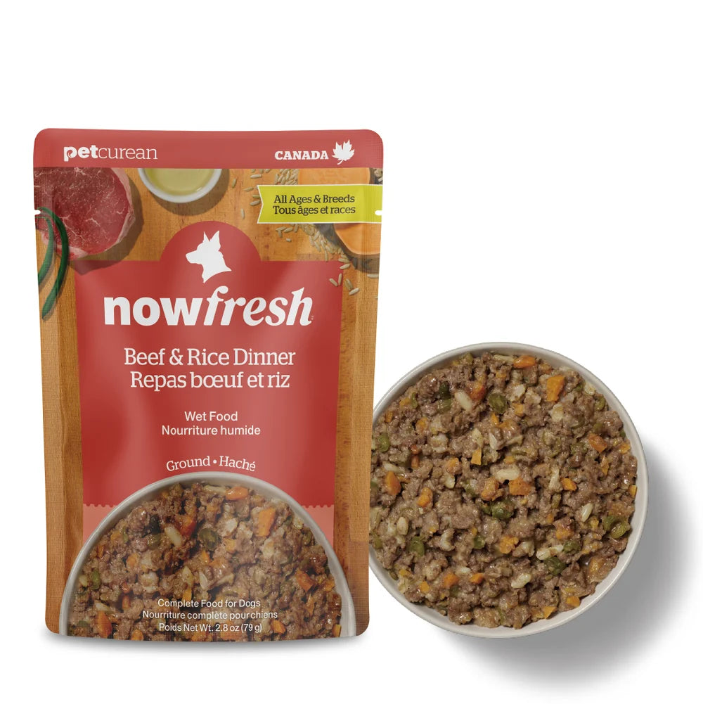now FRESH Canine; Beef & Rice Dinner Pouch; 全年齡犬牛肉及糙米濕包