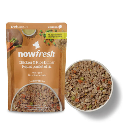 now FRESH Canine; Chicken & Rice Dinner Pouch; 全年齡犬雞肉及糙米濕包