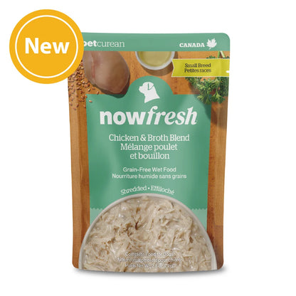 now FRESH Canine; Small Dog Shredded Chicken & Broth Blend Pouch; 全年齡小型犬雞肉肉絲湯包