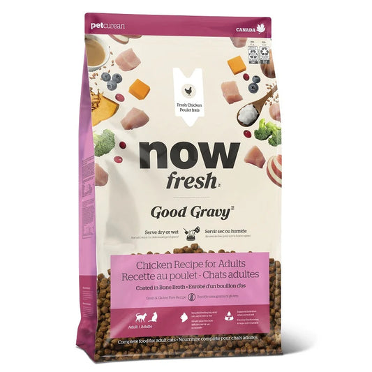now FRESH Feline; Adult Cat Good Gravy Cage-Free Chicken; 成貓香濃火雞骨湯外層乾糧雞肉配方
