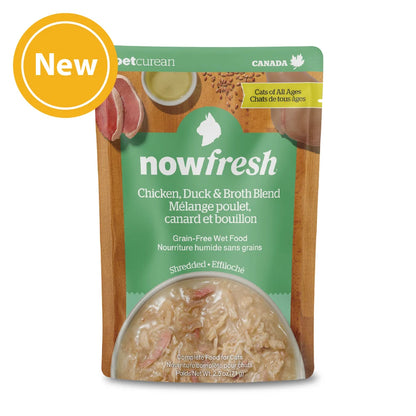 now FRESH Feline; Shredded Chicken Duck & Broth Blend Pouch; 全年齡貓雞肉及鴨肉肉絲湯包