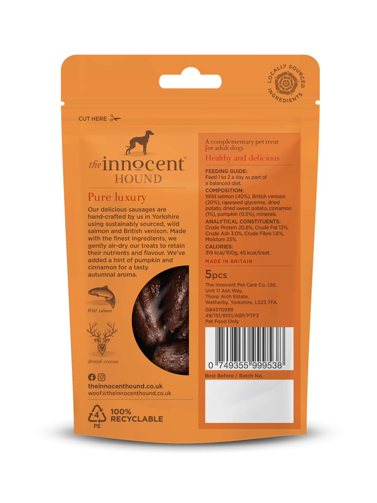 The Innocent Hound Canine; Wild Game Sausages with Pumpkin and Cinnamon Air-Dried Treats; 狗用南瓜肉桂香腸風乾小食