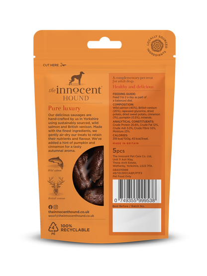 The Innocent Hound Canine; Wild Game Sausages with Pumpkin and Cinnamon Air-Dried Treats; 狗用南瓜肉桂香腸風乾小食