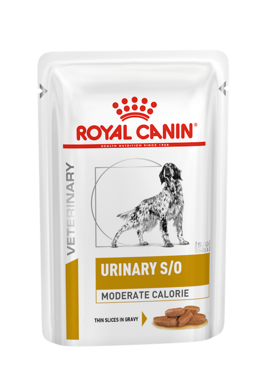Royal Canin Canine; Urinary S/O Moderate Calorie Pouch-Loaf; 成犬泌尿道處方袋裝濕糧 （適量卡路里肉汁） 12包