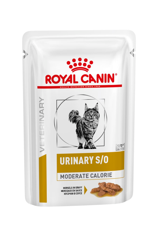 Royal Canin Feline; Urinary S/O Moderate Calorie Pouch; 成貓泌尿道處方袋裝濕糧（適量卡路里肉汁） 12包